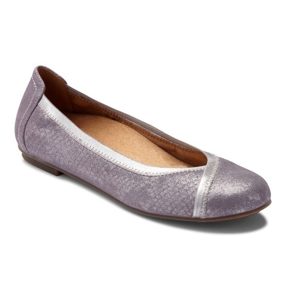 Vionic Caroll Pewter Suede Orthotic Comfort Ballet Flats Purple Silver Womens 6 - Picture 1 of 7